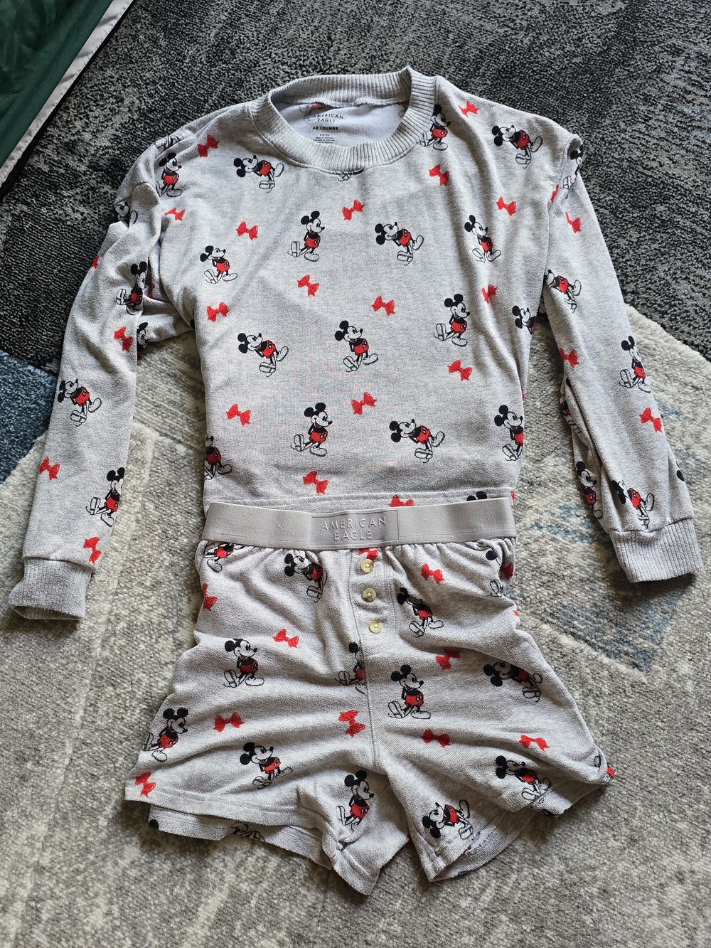 American Eagle Outfitters Gray and Red Mickey Mouse Pajama Set